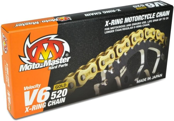 Moto Master V6 offroad/enduro X-ring ketting 520 x 120 Links Goud + Klinkschakel